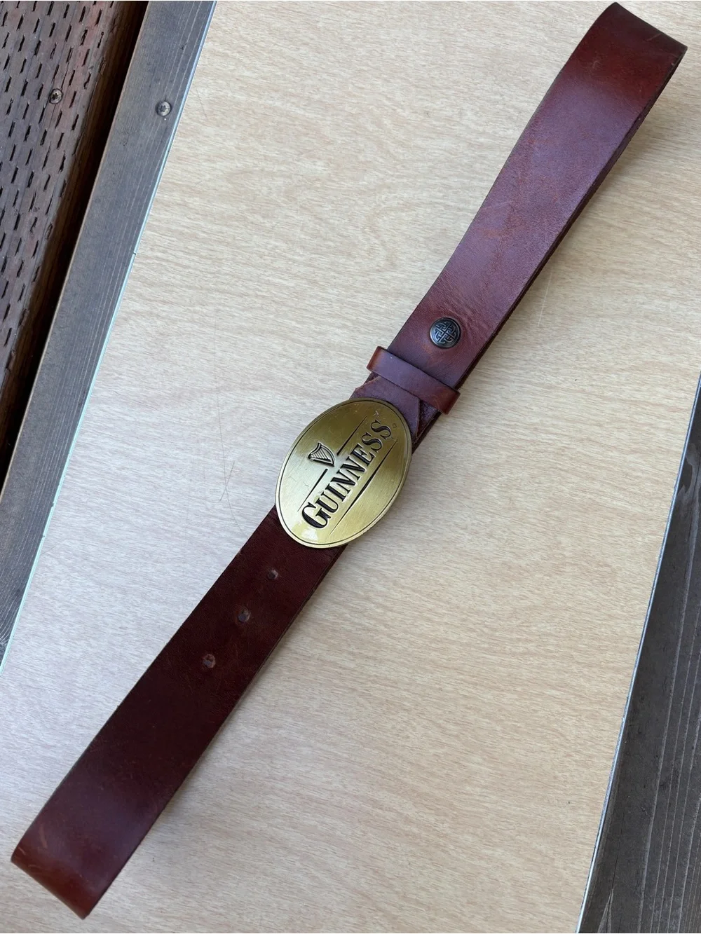 Guinness Lee River Belt Company Vintage Buckle & Brown Leather Belt Sz XL